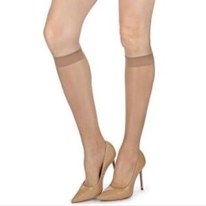 12 Pairs Knee High Beige Nylon With Spandex Trouser Socks
